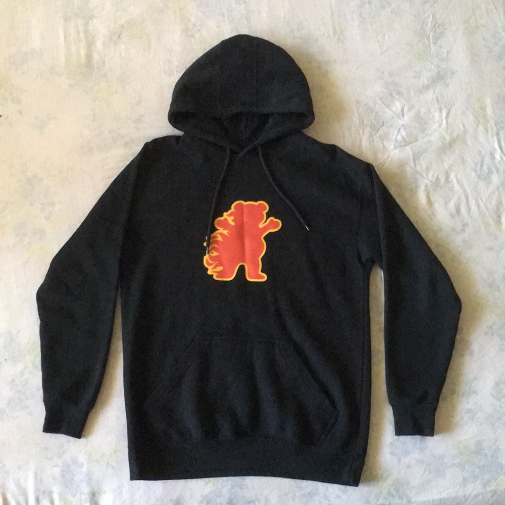 Grizzly Griptape Sz Medium Comfy Black Flame Hoodie Pullover Mens Sweatshirt